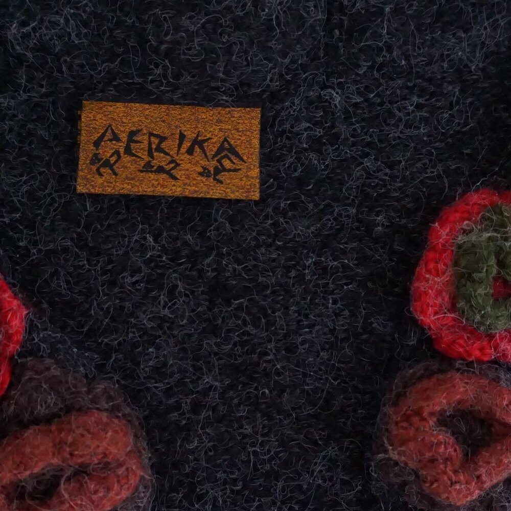 Vintage Afrika Charcoal Wool Crochet Floral Appliqué Cardigan Boho Grandmacore S - Picture 8 of 8